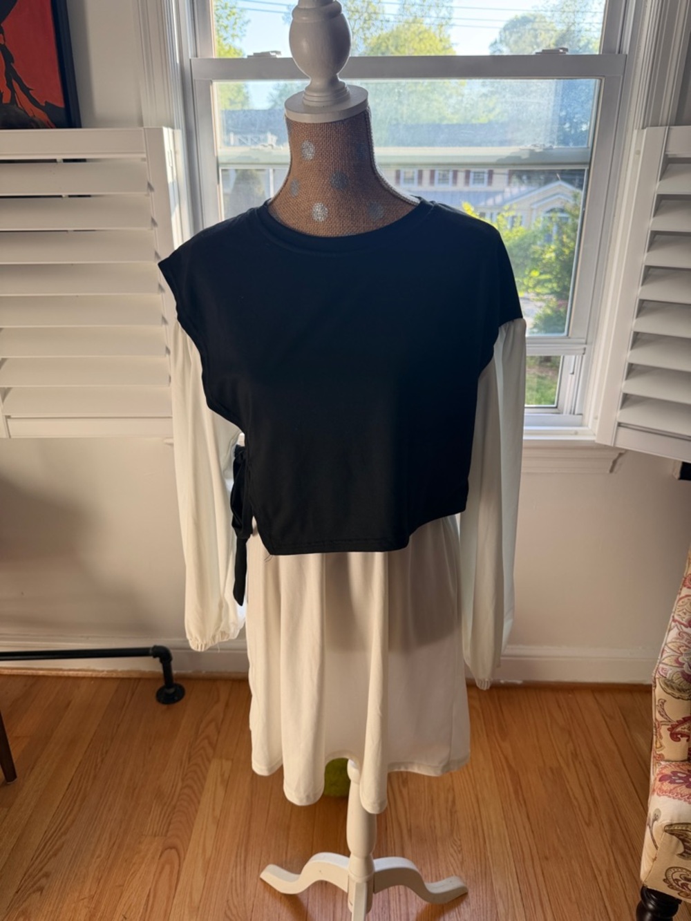Two-Tone Black & White Layered Tunic Top